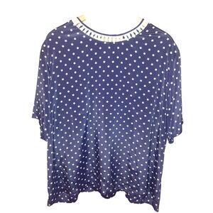 C.S.T. Studio Navy Blue Polka Dot Short Sleeve Blouse Plus Size 24W Lattice Neck